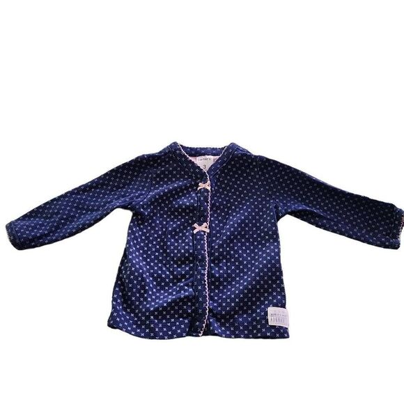 Carter's Girls Blue & White Snap Front Two Piece Outfit with Pink Bows - Size 3 - Picture 2 of 7